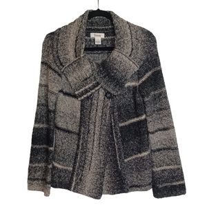 CAMBRIDGE DRY GOODS Wool Blend Gray Black Stripe Print Long Sleeve Sweater S